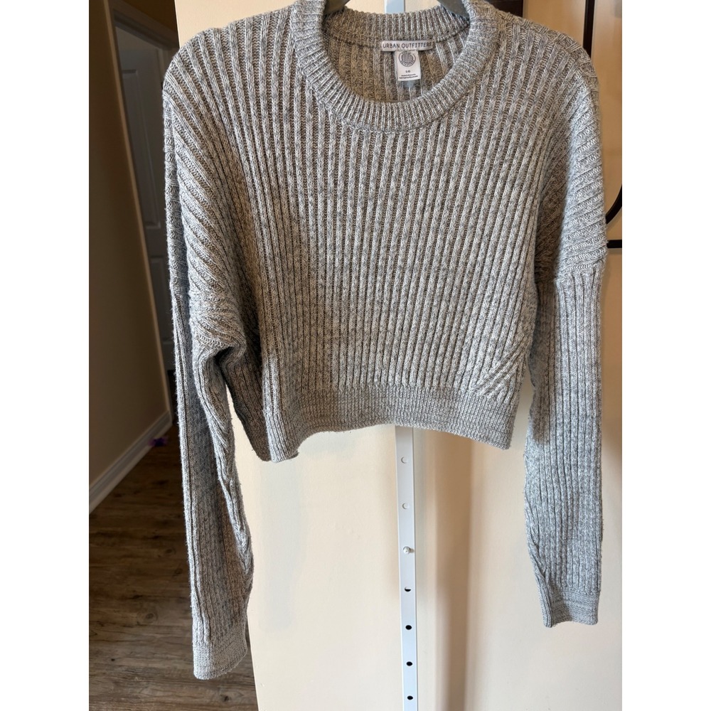 Urban Outfitters Grey Marled Ribbed Knit Cropped Crew Neck Sweater Womens Large
